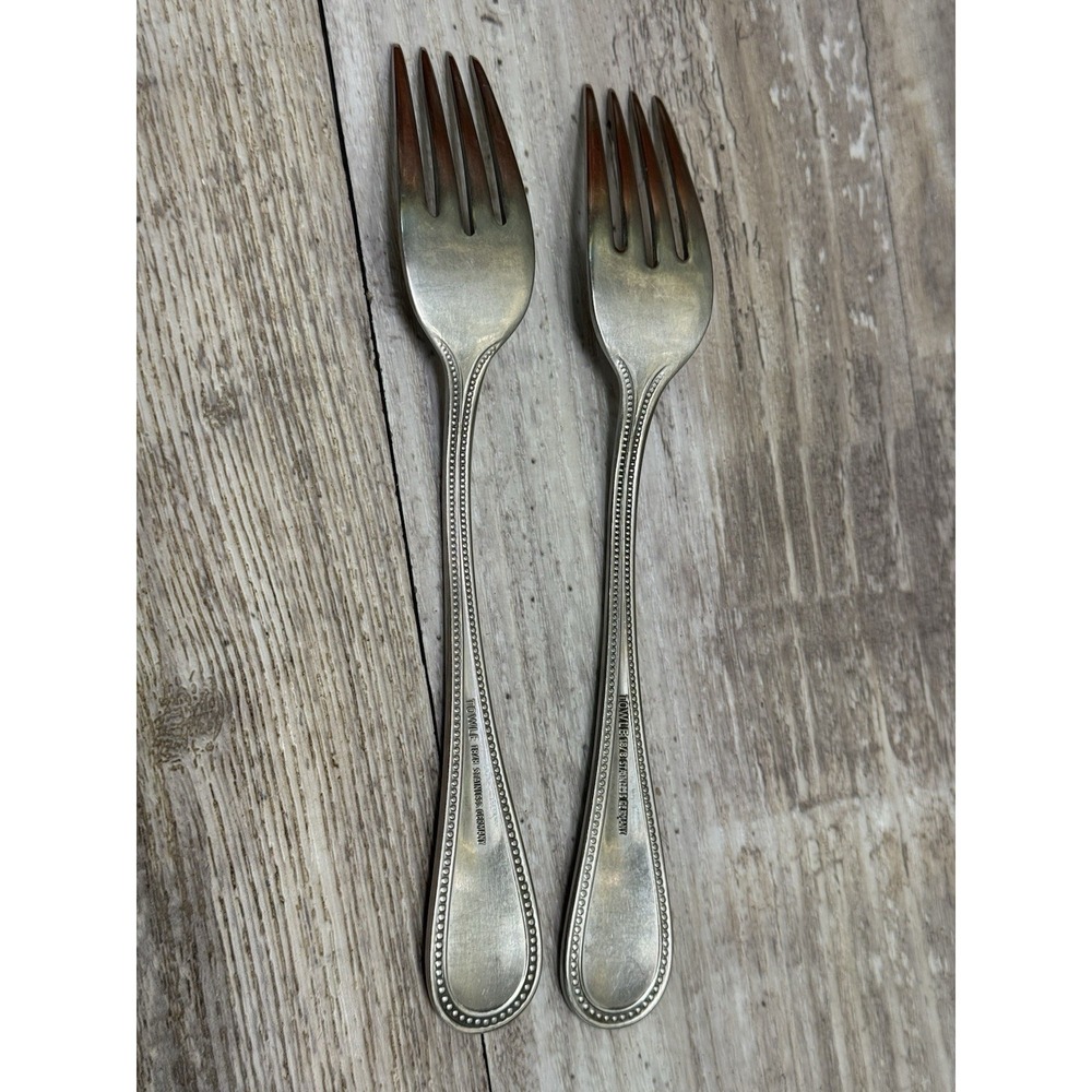Towle Stainless BEADED ANTIQUE Set of 2 Salad Forks Germany 18/8 Stainless - Picture 3 of 4